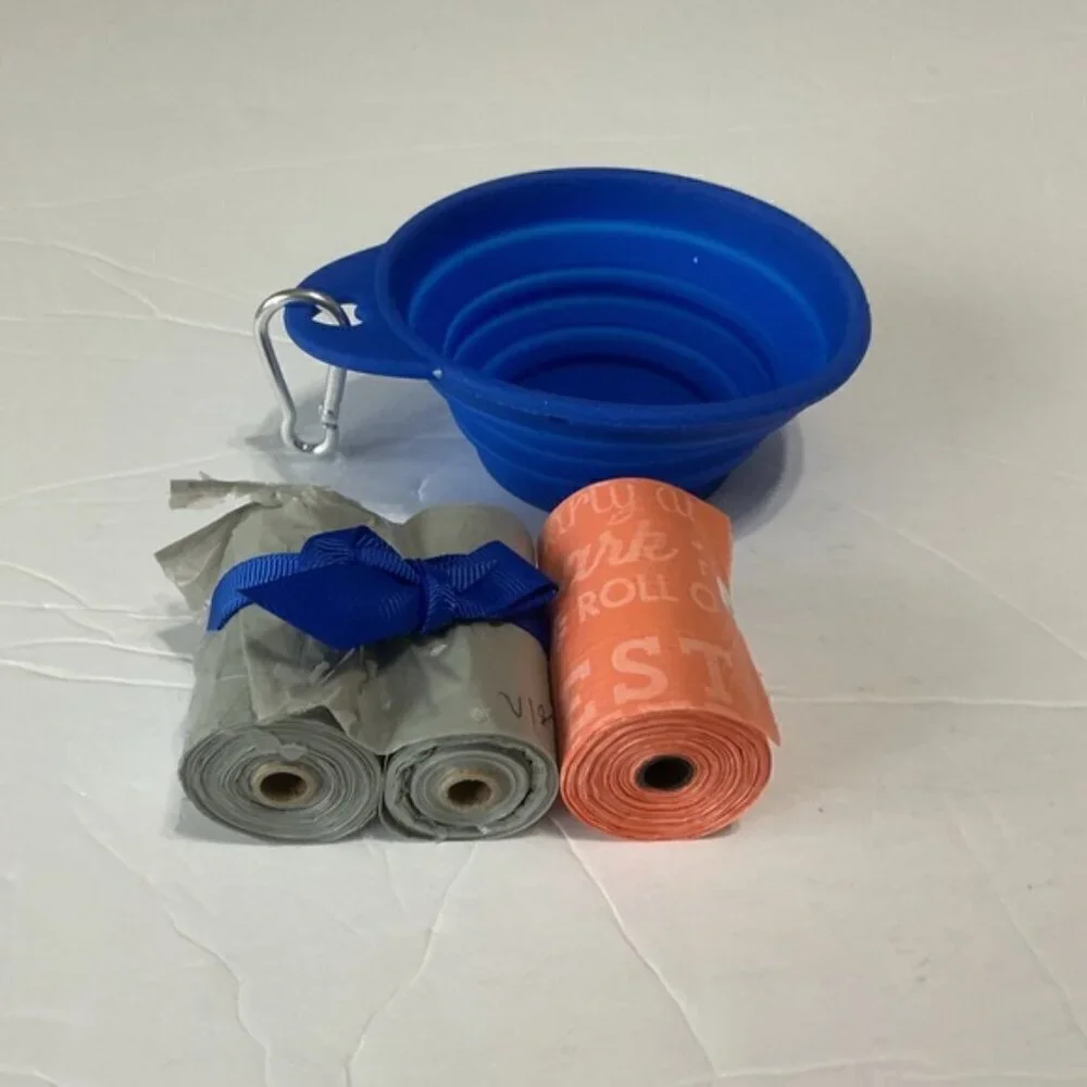Collapsible Blue Pet Bowl with Waste Bags